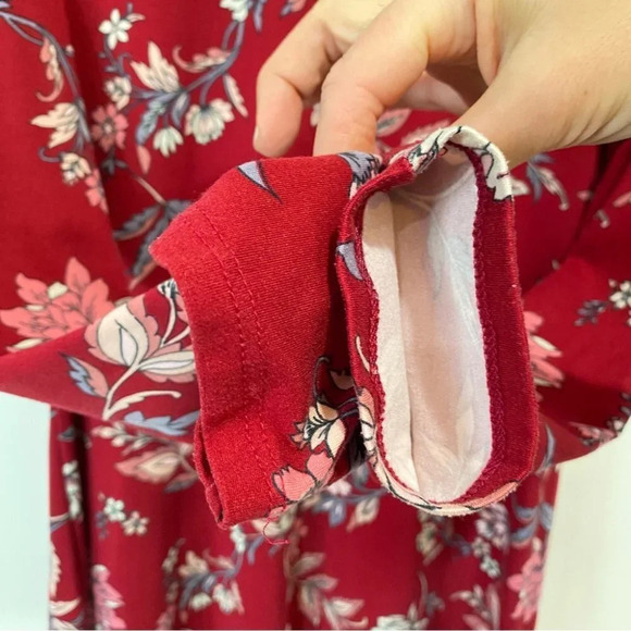Rebel Sugar M Floral  Mock-Neck Long Sleeve Red Floral Print Dress with flare - Picture 6 of 17